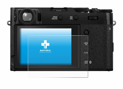 Abbildung des Geräts Fujifilm X100VI mit einer Vielzahl des Displayschutzes.