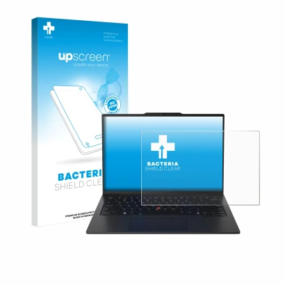 Vorderseite einer Produktverpackung mit dem Markenlogo upscreen. Daneben ist das Gerät Lenovo ThinkPad X1 Carbon Gen 12 14" mi