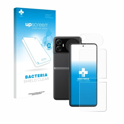 Vorderseite einer Produktverpackung mit dem Markenlogo upscreen. Daneben ist das Gerät Blackview Hero 10 (Display+Rückseite) m