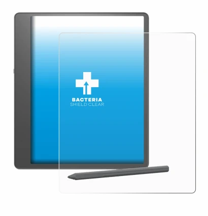 Abbildung des Geräts Amazon Kindle Scribe 2024 mit einer Vielzahl des Displayschutzes.