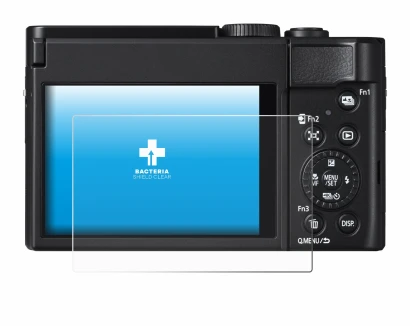 Abbildung des Geräts Panasonic Lumix DC-TZ99 mit einer Vielzahl des Displayschutzes.