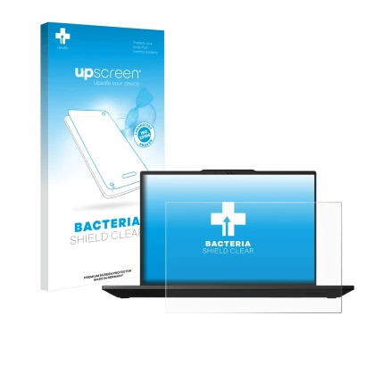 Vorderseite einer Produktverpackung mit dem Markenlogo upscreen. Daneben ist das Gerät Lenovo ThinkPad P14s Gen 5 14.5" mit de