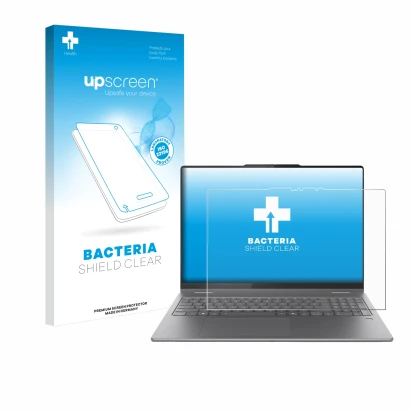 Vorderseite einer Produktverpackung mit dem Markenlogo upscreen. Daneben ist das Gerät Lenovo Yoga 7 2-in-1 Gen 10 16" mit dem