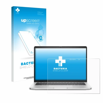 Vorderseite einer Produktverpackung mit dem Markenlogo upscreen. Daneben ist das Gerät Dell Pro 14 Plus 2-in-1 PB14250 mit dem