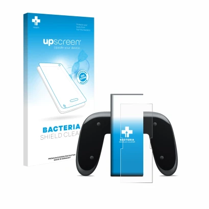 Vorderseite einer Produktverpackung mit dem Markenlogo upscreen. Daneben ist das Gerät Nintendo Switch 2 Joy-Con 2-Holder mit 