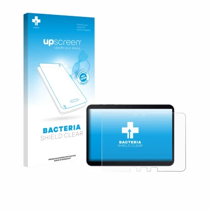 Vorderseite einer Produktverpackung mit dem Markenlogo upscreen. Daneben ist das Gerät Samsung Galaxy Tab Active 5 Pro mit dem