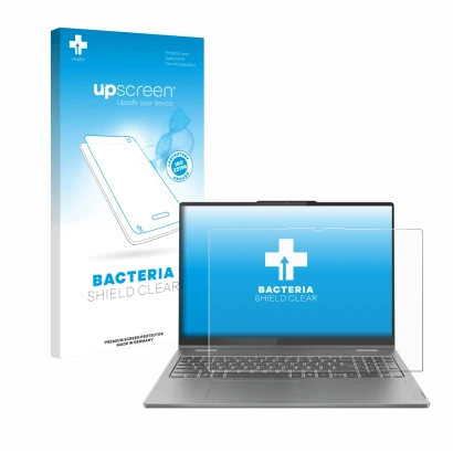 Vorderseite einer Produktverpackung mit dem Markenlogo upscreen. Daneben ist das Gerät Lenovo IdeaPad 5 2-in-1 Gen 10 16" mit 