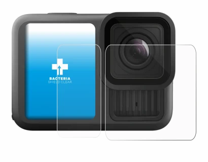 Abbildung des Geräts GoPro Hero 13 Black Ultra Wide Edition mit einer Vielzahl des Displayschutzes.