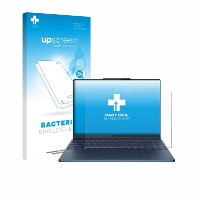 Vorderseite einer Produktverpackung mit dem Markenlogo upscreen. Daneben ist das Gerät Lenovo Yoga Pro 9i Gen 10 Aura Edition 