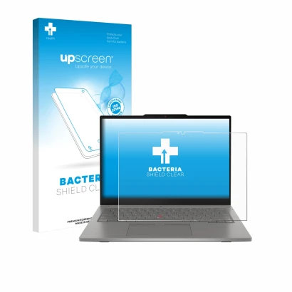 Vorderseite einer Produktverpackung mit dem Markenlogo upscreen. Daneben ist das Gerät Lenovo ThinkPad L13 2-in-1 Gen 6 mit de