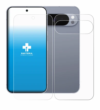 Abbildung des Geräts Google Pixel 10 Pro XL (Display+Rückseite) mit einer Vielzahl des Displayschutzes.