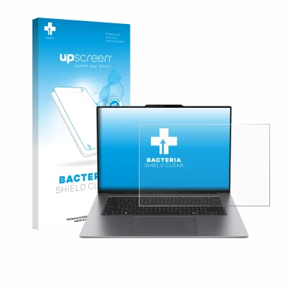 Vorderseite einer Produktverpackung mit dem Markenlogo upscreen. Daneben ist das Gerät Lenovo ThinkPad X9 14 G1 mit dem zugehö