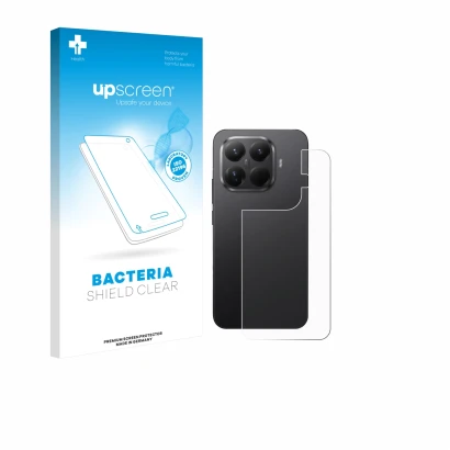 Vorderseite einer Produktverpackung mit dem Markenlogo upscreen. Daneben ist das Gerät Xiaomi 15T Pro (Rückseite) mit dem zuge