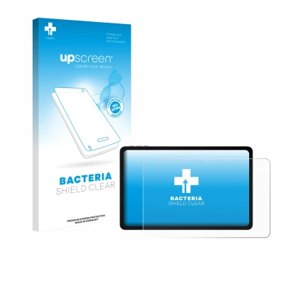 Vorderseite einer Produktverpackung mit dem Markenlogo upscreen. Daneben ist das Gerät Doogee U12 mit dem zugehörigen Displays