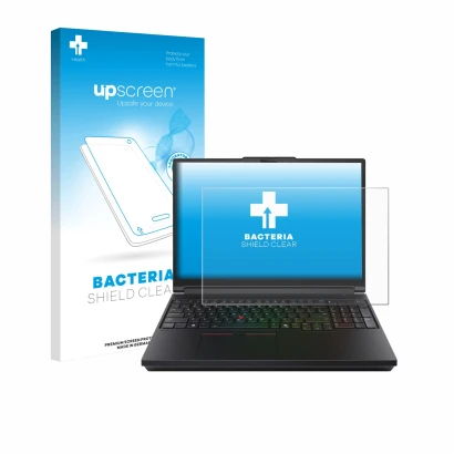 Vorderseite einer Produktverpackung mit dem Markenlogo upscreen. Daneben ist das Gerät Lenovo ThinkPad P16 Gen 3 mit dem zugeh