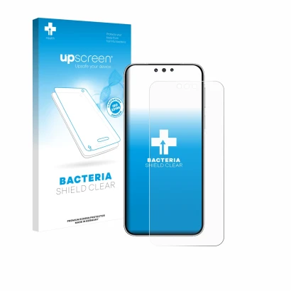 Vorderseite einer Produktverpackung mit dem Markenlogo upscreen. Daneben ist das Gerät Huawei Mate 80 Pro mit dem zugehörigen 