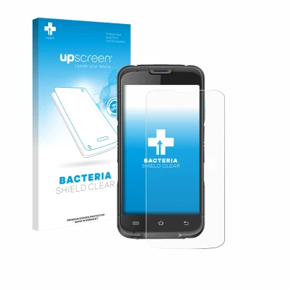 Vorderseite einer Produktverpackung mit dem Markenlogo upscreen. Daneben ist das Gerät Unitech EA602 mit dem zugehörigen Displ