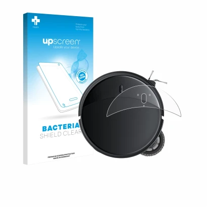 Vorderseite einer Produktverpackung mit dem Markenlogo upscreen. Daneben ist das Gerät Roborock Saros 10R mit dem zugehörigen 