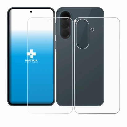 Abbildung des Geräts Samsung Galaxy A37 5G (Display+Rückseite) mit einer Vielzahl des Displayschutzes.