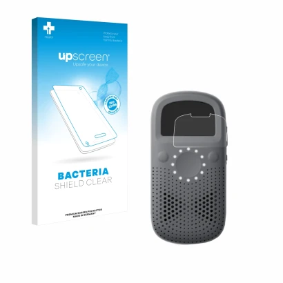 Vorderseite einer Produktverpackung mit dem Markenlogo upscreen. Daneben ist das Gerät Relay X mit dem zugehörigen Displayschu