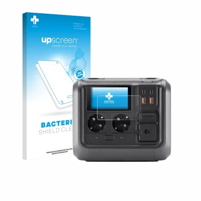 Vorderseite einer Produktverpackung mit dem Markenlogo upscreen. Daneben ist das Gerät DJI Power 500 mit dem zugehörigen Displ