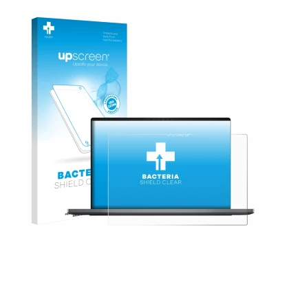 Vorderseite einer Produktverpackung mit dem Markenlogo upscreen. Daneben ist das Gerät Dell XPS 14 DA14260 mit dem zugehörigen