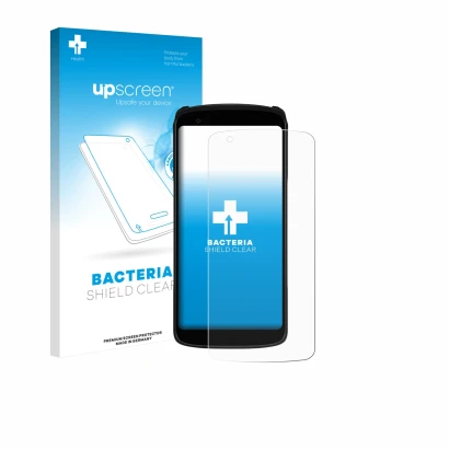 Vorderseite einer Produktverpackung mit dem Markenlogo upscreen. Daneben ist das Gerät Zebra TC22R mit dem zugehörigen Display