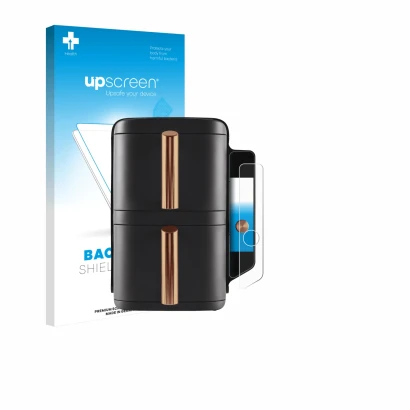 Vorderseite einer Produktverpackung mit dem Markenlogo upscreen. Daneben ist das Gerät Ninja Double Stack XL sl400eu mit dem z