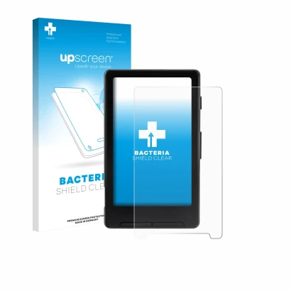 Vorderseite einer Produktverpackung mit dem Markenlogo upscreen. Daneben ist das Gerät Xteink X4 mit dem zugehörigen Displaysc