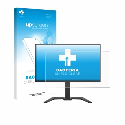 Vorderseite einer Produktverpackung mit dem Markenlogo upscreen. Daneben ist das Gerät Iiyama G-Master GB2591HSU-B1 mit dem zu