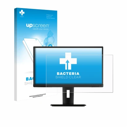 Vorderseite einer Produktverpackung mit dem Markenlogo upscreen. Daneben ist das Gerät ViewSonic VG2240 mit dem zugehörigen Di