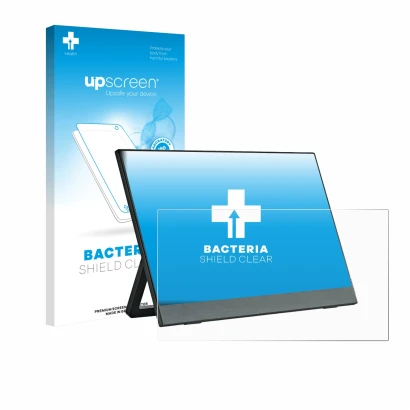 Vorderseite einer Produktverpackung mit dem Markenlogo upscreen. Daneben ist das Gerät Anmite A140W03 14" mit dem zugehörigen