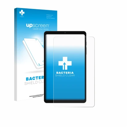 Vorderseite einer Produktverpackung mit dem Markenlogo upscreen. Daneben ist das Gerät Blackview Link 2 8.68" mit dem zugehöri