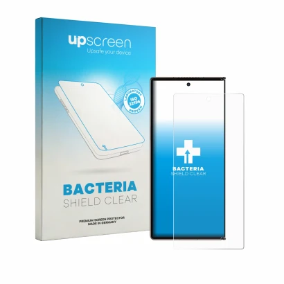 Vorderseite einer Produktverpackung mit dem Markenlogo upscreen. Daneben ist das Gerät Huawei Mate XT Ultimate mit dem zugehör