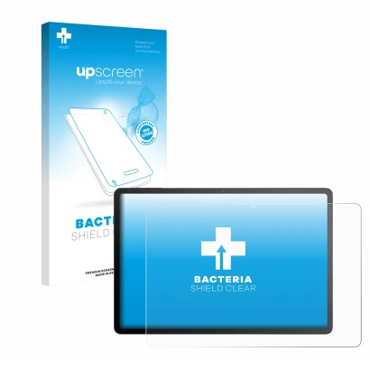 Vorderseite einer Produktverpackung mit dem Markenlogo upscreen. Daneben ist das Gerät TCL Tab A1 Plus mit dem zugehörigen Dis