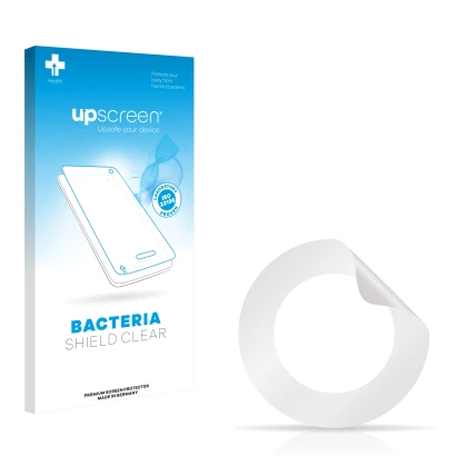 Vorderseite einer Produktverpackung mit dem Markenlogo upscreen. Daneben ist der zugehörige Displayschutz.