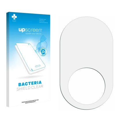 Vorderseite einer Produktverpackung mit dem Markenlogo upscreen. Daneben ist der zugehörige Displayschutz.