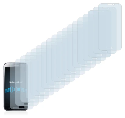 Abbildung des Geräts Samsung Galaxy S5 mit einer Vielzahl des Displayschutzes.
