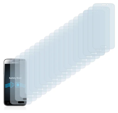 Abbildung des Geräts Samsung Galaxy S5 Mini SM-G800F mit einer Vielzahl des Displayschutzes.