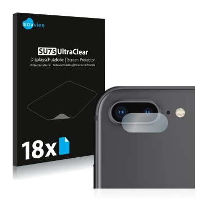 Vorderseite einer Produktverpackung mit dem Markenlogo Savvies. Daneben ist das Gerät Apple iPhone 8 Plus (NUR Kameraschutz) m