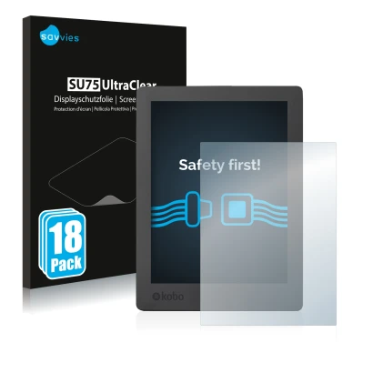 Vorderseite einer Produktverpackung mit dem Markenlogo Savvies. Daneben ist das Gerät Kobo Aura H2O Edition 2 mit dem zugehöri