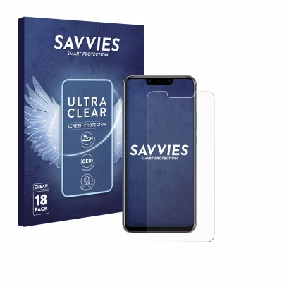 Vorderseite einer Produktverpackung mit dem Markenlogo Savvies. Daneben ist das Gerät Huawei Mate 20 lite mit dem zugehörigen 