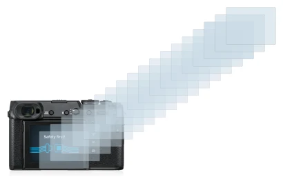 Abbildung des Geräts Fujifilm GFX 50R mit einer Vielzahl des Displayschutzes.