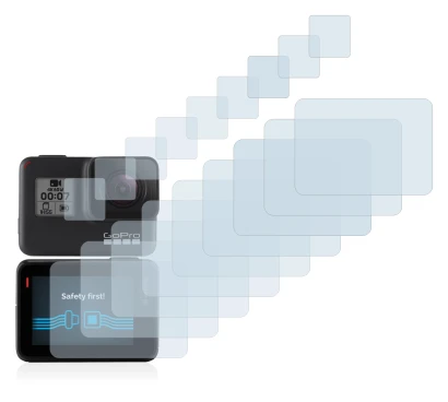 Abbildung des Geräts GoPro Hero 7 Black mit einer Vielzahl des Displayschutzes.
