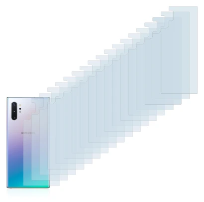 Abbildung des Geräts Samsung Galaxy Note 10 Plus (Rückseite) mit einer Vielzahl des Displayschutzes.