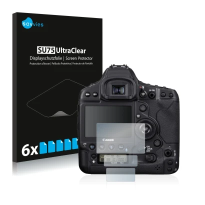 Vorderseite einer Produktverpackung mit dem Markenlogo Savvies. Daneben ist das Gerät Canon EOS 1D X Mark III mit dem zugehöri