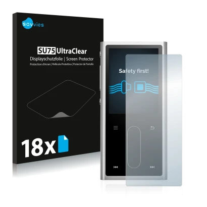 Vorderseite einer Produktverpackung mit dem Markenlogo Savvies. Daneben ist das Gerät FiiO M3K mit dem zugehörigen Displayschu