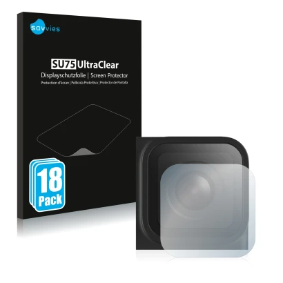 Vorderseite einer Produktverpackung mit dem Markenlogo Savvies. Daneben ist das Gerät GoPro Hero 9 Black (Linse) mit dem zugeh