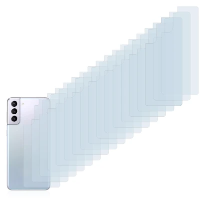 Abbildung des Geräts Samsung Galaxy S21 (Rückseite) mit einer Vielzahl des Displayschutzes.
