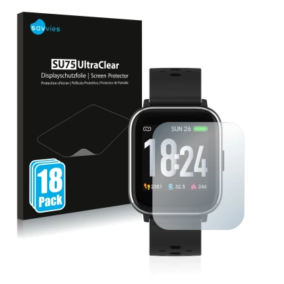 Vorderseite einer Produktverpackung mit dem Markenlogo Savvies. Daneben ist das Gerät Denver SW-163 mit dem zugehörigen Displa